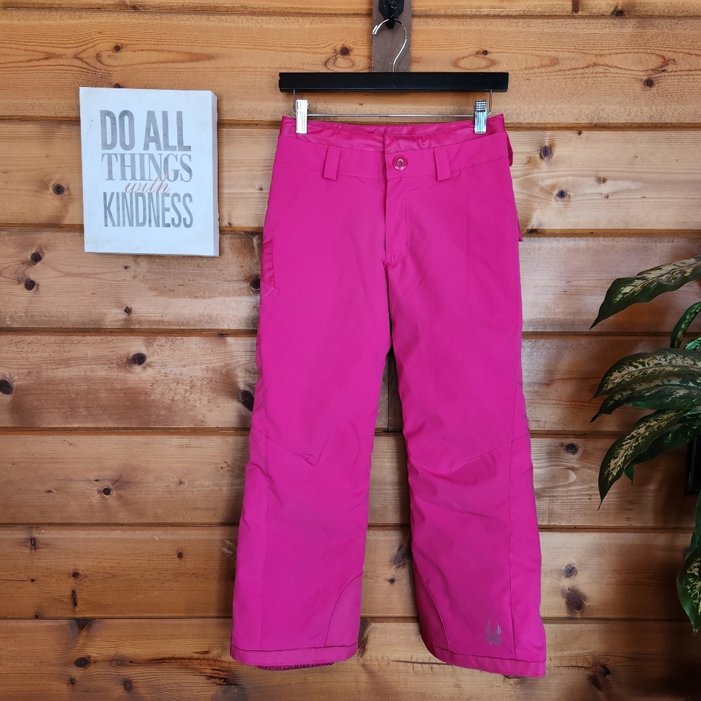 Spyder 💜 Hot Pink Snow Ski Pant Insulated Adjustable Athletic Girl Kid 12 X 26"